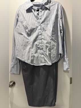 wild fable Light Blue and White Pinstripe Button-Down Shirt with Gray Pants